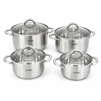 Ollas 8 Piezas en Acero Inoxidable